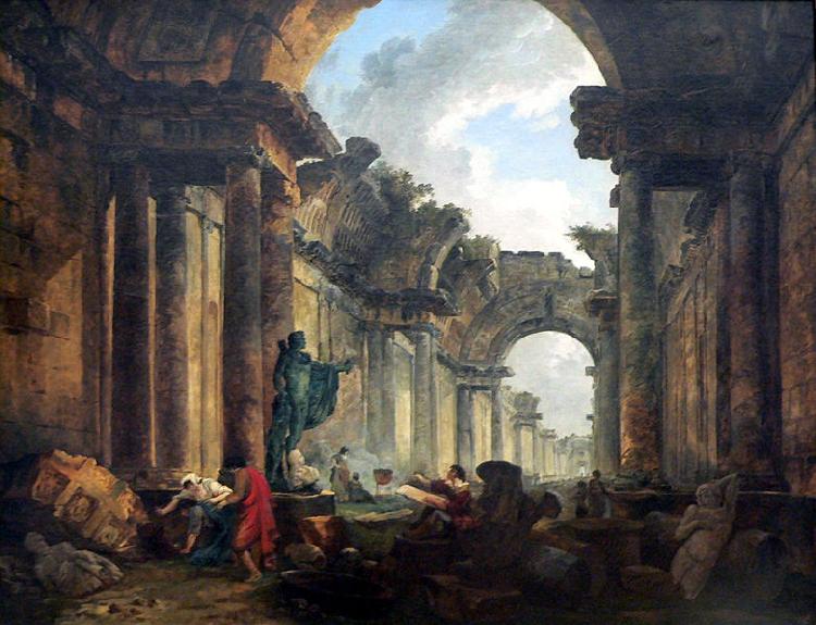 Hubert Robert Imaginary View of the Grand Gallery of the Louvre in Ruins oil painting picture